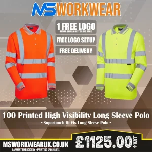 100 Printed Supertouch Hi Vis Long Sleeve Polo Shirts