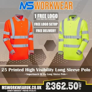 25 Printed Supertouch Hi Vis Long Sleeve Polo Shirts